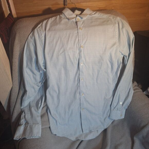 Express Men's Blue/Green Sm Square Pattern Button Down Dress Shirt Size M - Picture 2 of 10